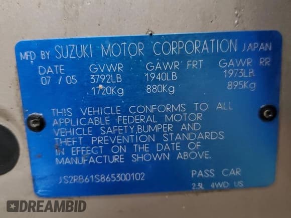 ✅ 2006 Suzuki Aerio • VIN: JS2RB61S865300102 • Lot: 47967855. Listed on Copart with 127,267 mi. Free auction sales archive from the USA and detailed vehicle history report at DreamBid. Image 13.