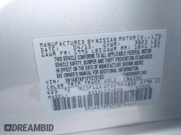 ✅ 2015 Nissan Sentra SV • VIN: 3N1AB7AP1FY276160 • Lot: 43462879. Wystawiony na IAAI z przebiegiem 93 671 mil. Bezpłatny archiwum sprzedaży aukcyjnych z USA i szczegółowy raport historii pojazdu na DreamBid. Zdjęcie 9.