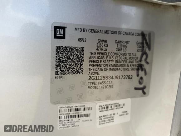 ✅ 2018 Chevrolet Impala Premier • VIN: 2G1125S34J9173782 • Лот: 75585053. Опубликован ранее на Copart с пробегом 71 014 миль. Бесплатный доступ к архиву аукционных продаж из США и подробный отчёт об истории автомобиля на DreamBid. Изображение 14.