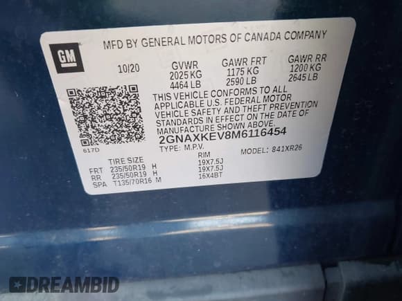 ✅ 2021 Chevrolet Equinox LT • VIN: 2GNAXKEV8M6116454 • Lot: 43407648. Listed on IAAI with 34,434 mi. Free auction sales archive from the USA and detailed vehicle history report at DreamBid. Image 9.