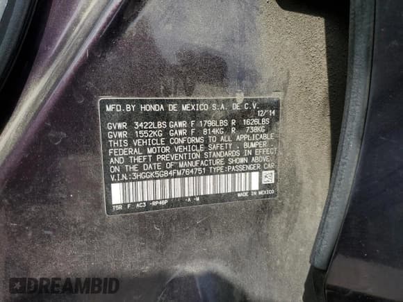 ✅ 2015 Honda Fit EX • VIN: 3HGGK5G84FM764751 • Lot: 60735225. Listed on Copart with 142,436 mi. Free auction sales archive from the USA and detailed vehicle history report at DreamBid. Image 12.