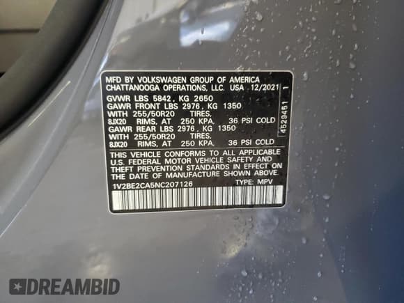 ✅ 2022 Volkswagen Atlas SEL • VIN: 1V2BE2CA5NC207126 • Лот: 56545445. Опубликован ранее на Copart с пробегом 49 296 миль. Бесплатный доступ к архиву аукционных продаж из США и подробный отчёт об истории автомобиля на DreamBid. Изображение 13.