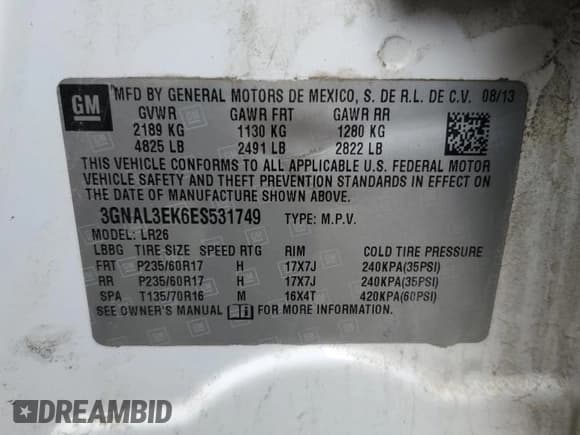 ✅ 2014 Chevrolet Captiva Sport LT • VIN: 3GNAL3EK6ES531749 • Lot: 55228855. Wystawiony na Copart z przebiegiem 139 749 mil. Bezpłatny archiwum sprzedaży aukcyjnych z USA i szczegółowy raport historii pojazdu na DreamBid. Zdjęcie 13.