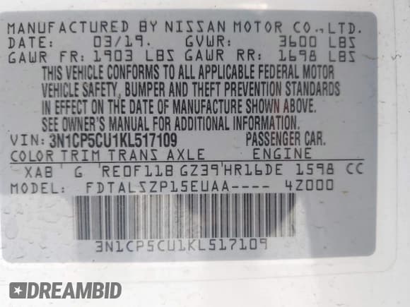 ✅ 2019 Nissan Kicks SR • VIN: 3N1CP5CU1KL517109 • Лот: 42096734. Опубликован ранее на IAAI с пробегом 144 725 миль. Бесплатный доступ к архиву аукционных продаж из США и подробный отчёт об истории автомобиля на DreamBid. Изображение 9.