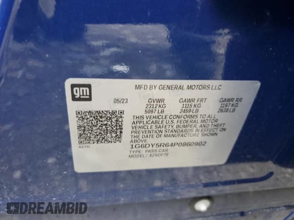 ✅ 2023 Cadillac CT5-V Blackwing • VIN: 1G6DY5R64P0860902 • Lot: 64457245. Listed on Copart with Not provided. Free auction sales archive from the USA and detailed vehicle history report at DreamBid. Image 12.