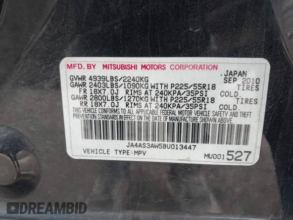 2011 Mitsubishi Outlander SE с VIN JA4AS3AW5BU013447, выставлен на аукционе IAAI как лот 43508664 с пробегом 221 980 миль миль и . История ставок и продаж доступна на DreamBid. Изображение 9.