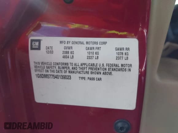 ✅ 2004 Cadillac CTS • VIN: 1G6DM577540139023 • Lot: 43443403. Listed on IAAI with 117,398 mi. Free auction sales archive from the USA and detailed vehicle history report at DreamBid. Image 9.