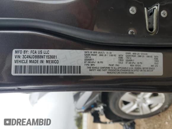 ✅ 2022 Jeep Compass Latitude • VIN: 3C4NJDBB8NT153681 • Lot: 86448755. Listed on Copart with 45,535 mi. Free auction sales archive from the USA and detailed vehicle history report at DreamBid. Image 12.