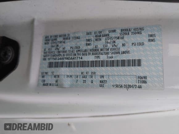 ✅ 2009 Ford Econoline Cargo Commercial • VIN: 1FTNE24W19DA41714 • Lot: 40910548. Listed on IAAI with 179,157 mi. Free auction sales archive from the USA and detailed vehicle history report at DreamBid. Image 9.