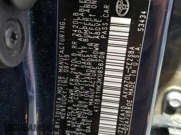 ✅ 2019 Toyota Camry SE • VIN: 4T1B11HK3KU856708 • Лот: 67720725. Опубликован ранее на Copart с пробегом 81 016 миль. Бесплатный доступ к архиву аукционных продаж из США и подробный отчёт об истории автомобиля на DreamBid. Изображение 12.