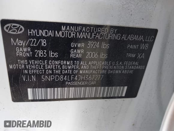 ✅ 2018 Hyundai Elantra SEL • VIN: 5NPD84LF4JH367277 • Lot: 43523338. Listed on IAAI with 129,486 mi. Free auction sales archive from the USA and detailed vehicle history report at DreamBid. Image 9.