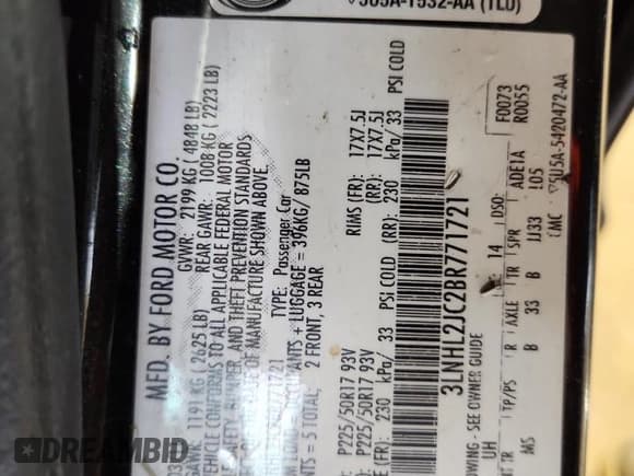 ✅ 2011 Lincoln MKZ • VIN: 3LNHL2JC2BR771721 • Lot: 69973945. Listed on Copart with 124,556 mi. Free auction sales archive from the USA and detailed vehicle history report at DreamBid. Image 12.