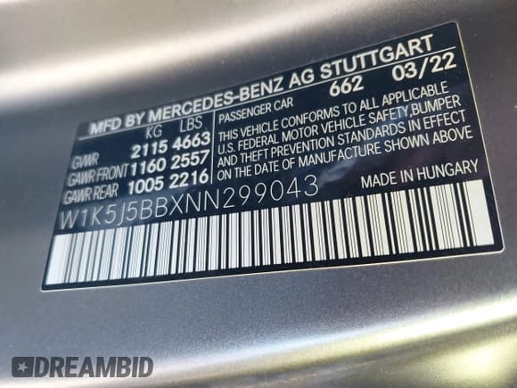 ✅ 2022 Mercedes-Benz CLA 35 AMG • VIN: W1K5J5BBXNN299043 • Lot: 41679983. Listed on IAAI with 49,597 mi. Free auction sales archive from the USA and detailed vehicle history report at DreamBid. Image 9.