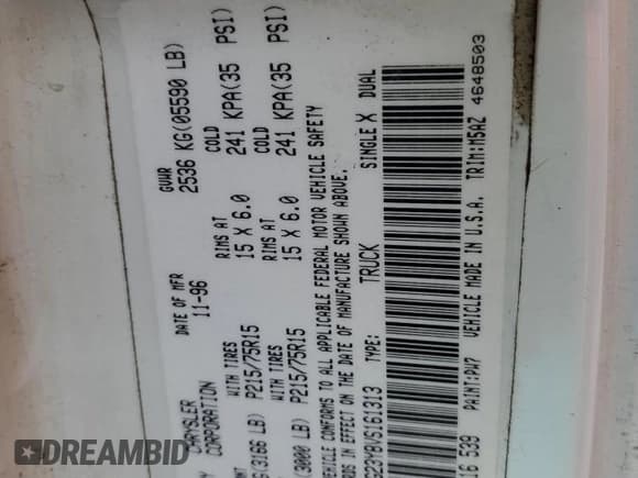 ✅ 1997 Dodge Dakota • VIN: 1B7GG23Y8VS161313 • Lot: 77646454. Wystawiony na Copart z przebiegiem 286 443 mil. Bezpłatny archiwum sprzedaży aukcyjnych z USA i szczegółowy raport historii pojazdu na DreamBid. Zdjęcie 12.