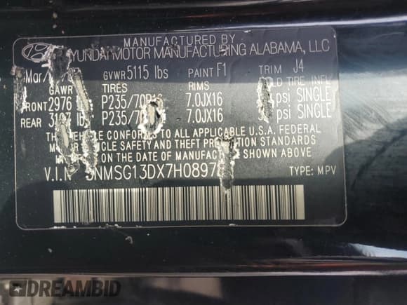 ✅ 2007 Hyundai Santa Fe GLS • VIN: 5NMSG13DX7H089787 • Lot: 75702964. Listed on Copart with 121,139 mi. Free auction sales archive from the USA and detailed vehicle history report at DreamBid. Image 13.