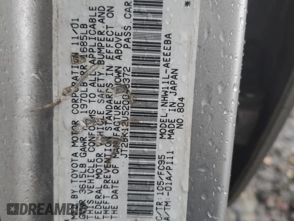 ✅ 2002 Toyota Prius • VIN: JT2BK12U520048372 • Lot: 90310925. Listed on Copart with Not provided. Free auction sales archive from the USA and detailed vehicle history report at DreamBid. Image 12.