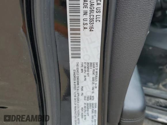 ✅ 2020 Dodge Durango SXT Plus • VIN: 1C4RDJAG6LC353164 • Лот: 61228465. Опубликован ранее на Copart с пробегом 86 986 миль. Бесплатный доступ к архиву аукционных продаж из США и подробный отчёт об истории автомобиля на DreamBid. Изображение 13.