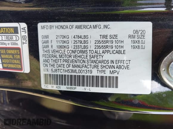 ✅ 2021 Acura RDX Technology • VIN: 5J8TC1H53ML001319 • Lot: 41972431. Listed on IAAI with 89,698 mi. Free auction sales archive from the USA and detailed vehicle history report at DreamBid. Image 9.