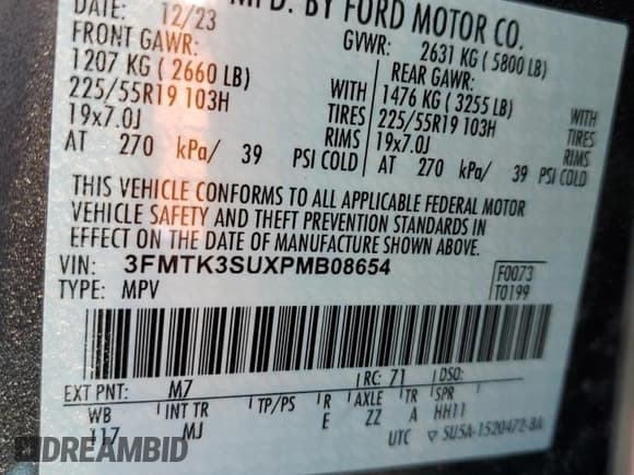 ✅ 2023 Ford Mustang Mach-E Premium • VIN: 3FMTK3SUXPMB08654 • Lot: 57833495. Listed on Copart with 2,822 mi. Free auction sales archive from the USA and detailed vehicle history report at DreamBid. Image 13.