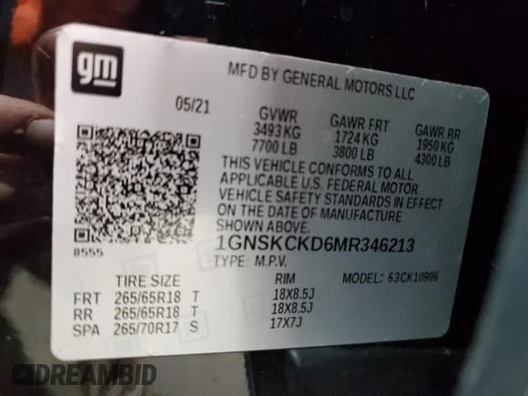 ✅ 2021 Chevrolet Suburban LT • VIN: 1GNSKCKD6MR346213 • Lot: 92567145. Listed on Copart with 241,550 mi. Free auction sales archive from the USA and detailed vehicle history report at DreamBid. Image 13.