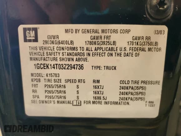 ✅ 2003 Chevrolet Silverado 1500 LS • VIN: 1GCEK14T03Z294736 • Lot: 84880685. Listed on Copart with 106,450 mi. Free auction sales archive from the USA and detailed vehicle history report at DreamBid. Image 12.