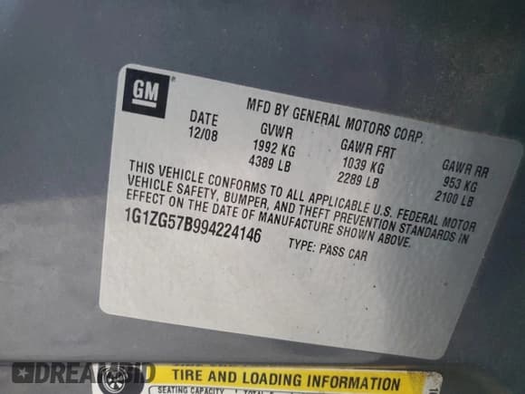 ✅ 2009 Chevrolet Malibu 1FL • VIN: 1G1ZG57B994224146 • Lot: 72519294. Listed on Copart with 178,988 mi. Free auction sales archive from the USA and detailed vehicle history report at DreamBid. Image 12.