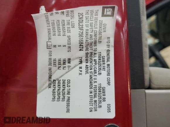 ✅ 2005 Chevrolet Equinox LS • VIN: 2CNDL23F756168474 • Лот: 49391535. Опубликован ранее на Copart с пробегом 72 288 миль. Бесплатный доступ к архиву аукционных продаж из США и подробный отчёт об истории автомобиля на DreamBid. Изображение 13.