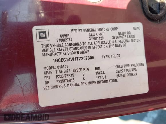 ✅ 1996 Chevrolet Silverado 1500 • VIN: 1GCEC14W1TZ207806 • Лот: 43856501. Опубликован ранее на IAAI с пробегом 158 938 миль. Бесплатный доступ к архиву аукционных продаж из США и подробный отчёт об истории автомобиля на DreamBid. Изображение 9.