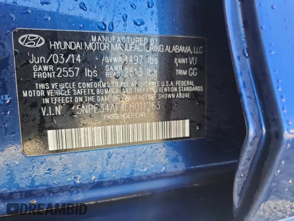 ✅ 2015 Hyundai Sonata Sport • VIN: 5NPE34AF4FH011263 • Lot: 87225795. Listed on Copart with 162,016 mi. Free auction sales archive from the USA and detailed vehicle history report at DreamBid. Image 12.