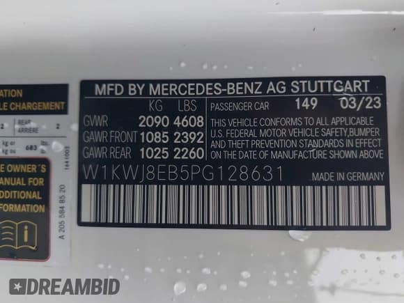 ✅ 2023 Mercedes-Benz C 300 • VIN: W1KWJ8EB5PG128631 • Lot: 41024597. Wystawiony na IAAI z przebiegiem 19 226 mil. Bezpłatny archiwum sprzedaży aukcyjnych z USA i szczegółowy raport historii pojazdu na DreamBid. Zdjęcie 9.