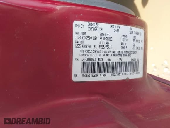 ✅ 1998 Jeep Cherokee Sport • VIN: 1J4FJ68S9WL219525 • Lot: 41889198. Listed on IAAI with Not provided. Free auction sales archive from the USA and detailed vehicle history report at DreamBid. Image 9.