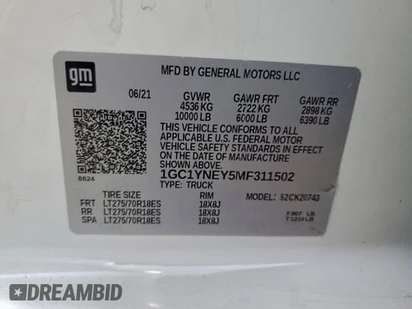 ✅ 2021 Chevrolet Silverado 2500HD LT • VIN: 1GC1YNEY5MF311502 • Лот: 95720085. Опубликован ранее на Copart с пробегом 112 836 миль. Бесплатный доступ к архиву аукционных продаж из США и подробный отчёт об истории автомобиля на DreamBid. Изображение 12.