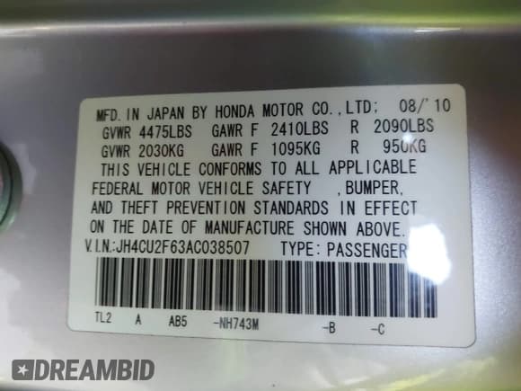 ✅ 2010 Acura TSX • VIN: JH4CU2F63AC038507 • Lot: 43247226. Listed on IAAI with 89,765 mi. Free auction sales archive from the USA and detailed vehicle history report at DreamBid. Image 9.