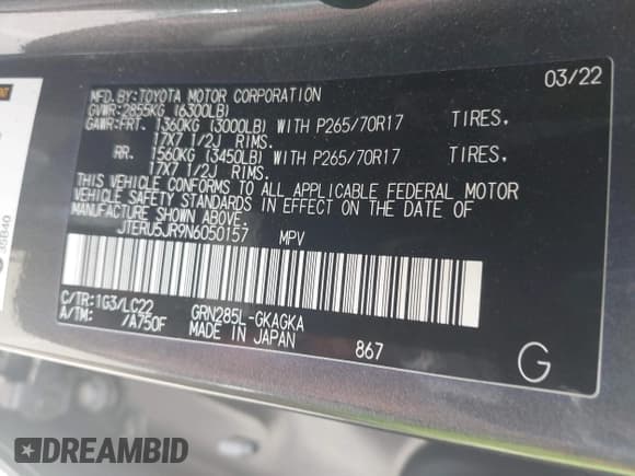 ✅ 2022 Toyota 4Runner TRD Off Road Premium • VIN: JTERU5JR9N6050157 • Lot: 43093477. Listed on IAAI with 29,294 mi. Free auction sales archive from the USA and detailed vehicle history report at DreamBid. Image 9.