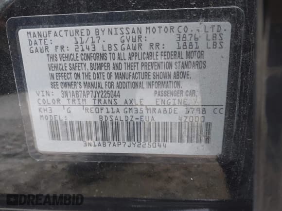 ✅ 2018 Nissan Sentra SV • VIN: 3N1AB7AP7JY225044 • Лот: 43434004. Опубликован ранее на IAAI с пробегом 53 312 миль. Бесплатный доступ к архиву аукционных продаж из США и подробный отчёт об истории автомобиля на DreamBid. Изображение 9.