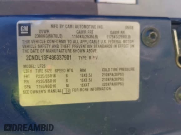 ✅ 2008 Chevrolet Equinox LS • VIN: 2CNDL13F486337901 • Лот: 42109169. Опубликован ранее на IAAI с пробегом 438 567 миль. Бесплатный доступ к архиву аукционных продаж из США и подробный отчёт об истории автомобиля на DreamBid. Изображение 9.