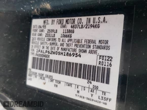 ✅ 1995 Ford Thunderbird LX • VIN: 1FALP62W0SH186954 • Лот: 77611114. Опубликован ранее на Copart с пробегом 75 550 миль. Бесплатный доступ к архиву аукционных продаж из США и подробный отчёт об истории автомобиля на DreamBid. Изображение 12.