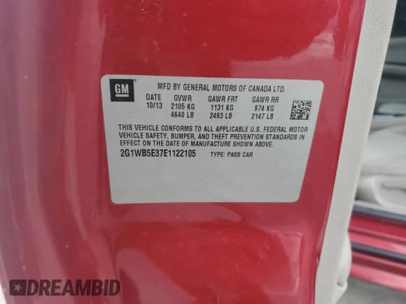 2014 Chevrolet Impala LT с VIN 2G1WB5E37E1122105, выставлен на аукционе Copart как лот 80791845 с пробегом 153 348 миль миль и Списание • Salvage title. История ставок и продаж доступна на DreamBid. Изображение 13.