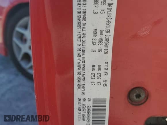 2005 Dodge Neon SRT-4 z VIN 1B3AS66SX5D201190, wystawiony jako Copart lot #61239435 z przebiegiem 146 205 mil mil oraz Czysty tytuł • Clean title. Historia ofert i sprzedaży dostępna na DreamBid. Obrazek 12.