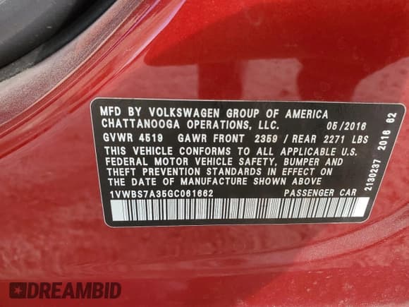 ✅ 2016 Volkswagen Passat SE • VIN: 1VWBS7A35GC061662 • Lot: 93390025. Wystawiony na Copart z przebiegiem 123 262 mil. Bezpłatny archiwum sprzedaży aukcyjnych z USA i szczegółowy raport historii pojazdu na DreamBid. Zdjęcie 12.