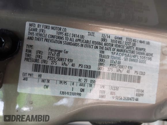 ✅ 2015 Ford C-Max SE • VIN: 1FADP5AU4FL105195 • Лот: 43478191. Опубликован ранее на IAAI с пробегом 156 563 миль. Бесплатный доступ к архиву аукционных продаж из США и подробный отчёт об истории автомобиля на DreamBid. Изображение 9.