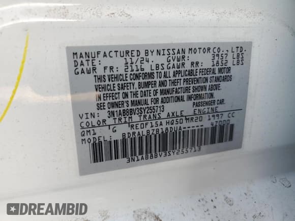 ✅ 2025 Nissan Sentra S • VIN: 3N1AB8BV3SY255713 • Lot: 51867495. Wystawiony na Copart z przebiegiem 581 mil. Bezpłatny archiwum sprzedaży aukcyjnych z USA i szczegółowy raport historii pojazdu na DreamBid. Zdjęcie 15.