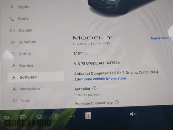 ✅ 2026 Tesla Model Y Long Range • VIN: 7SAYGDED4TF437624 • Lot: 43590088. Listed on IAAI with 1,167 mi. Free auction sales archive from the USA and detailed vehicle history report at DreamBid. Image 7.