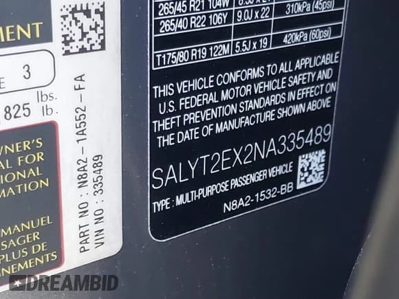 ✅ 2022 Land Rover Range Rover Velar R-Dynamic S • VIN: SALYT2EX2NA335489 • Lot: 41698762. Listed on IAAI with 32,212 mi. Free auction sales archive from the USA and detailed vehicle history report at DreamBid. Image 9.