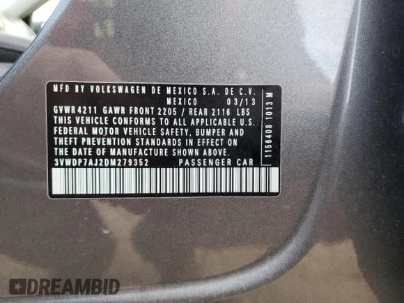 ✅ 2013 Volkswagen Jetta SE • VIN: 3VWDP7AJ2DM279352 • Lot: 91020885. Listed on Copart with 49,368 mi. Free auction sales archive from the USA and detailed vehicle history report at DreamBid. Image 12.