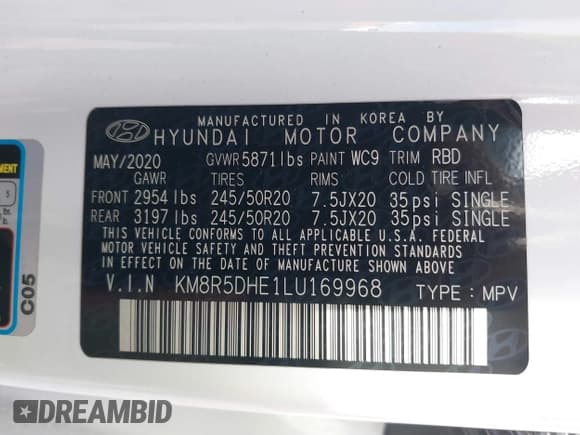 ✅ 2020 Hyundai Palisade Limited • VIN: KM8R5DHE1LU169968 • Lot: 40692472. Wystawiony na IAAI z przebiegiem 92 806 mil. Bezpłatny archiwum sprzedaży aukcyjnych z USA i szczegółowy raport historii pojazdu na DreamBid. Zdjęcie 9.