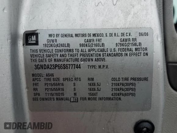 ✅ 2006 Chevrolet HHR LT • VIN: 3GNDA23P66S677744 • Lot: 84336524. Listed on Copart with 66,446 mi. Free auction sales archive from the USA and detailed vehicle history report at DreamBid. Image 16.