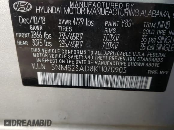 ✅ 2019 Hyundai Santa Fe SE • VIN: 5NMS23AD8KH070905 • Lot: 44371303. Wystawiony na Copart z przebiegiem 64 652 mil. Bezpłatny archiwum sprzedaży aukcyjnych z USA i szczegółowy raport historii pojazdu na DreamBid. Zdjęcie 14.