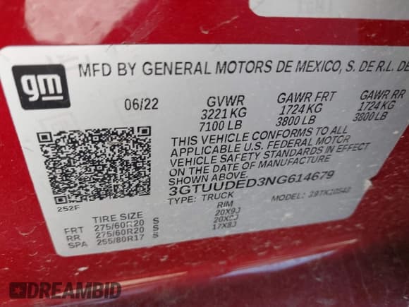 ✅ 2022 GMC Sierra 1500 SLT • VIN: 3GTUUDED3NG614679 • Lot: 41820016. Listed on IAAI with 66,232 mi. Free auction sales archive from the USA and detailed vehicle history report at DreamBid. Image 9.