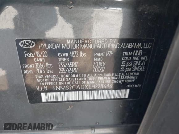 ✅ 2020 Hyundai Santa Fe SE • VIN: 5NMS2CADXLH228646 • Lot: 43160344. Wystawiony na IAAI z przebiegiem 88 423 mil. Bezpłatny archiwum sprzedaży aukcyjnych z USA i szczegółowy raport historii pojazdu na DreamBid. Zdjęcie 9.